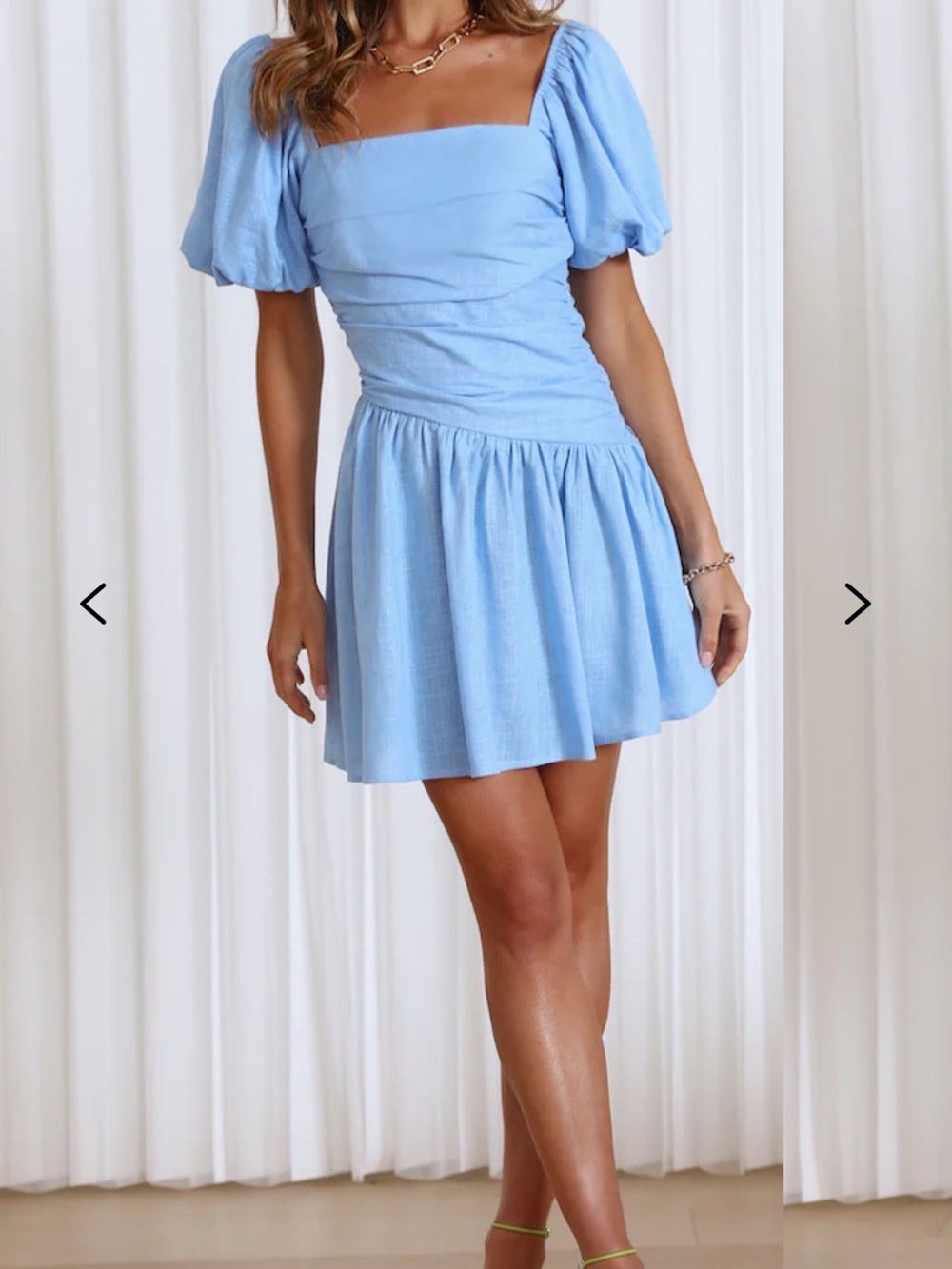 Hello Molly Pretty Pals Powder Blue Square Neck Puff Sleeve Mini Dress